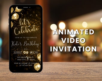 Animated Black and Gold Birthday Dinner Invitation Template (MP4 Video)