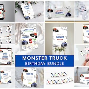 Monster Truck Birthday Invitation Bundle Template, Printable Truck Bundle Invite, Truck Birthday Bundle Invite, Birthday Party Decor