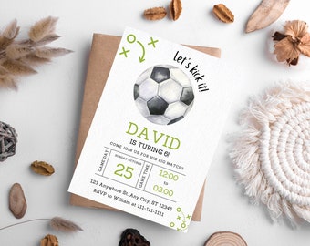 Bearbeitbare Fußball-Geburtstagseinladungskartenvorlage, Fußball-Einladung Fußballeinladungskartenvorlage, Digitale Kinderparty einladen, 5x7