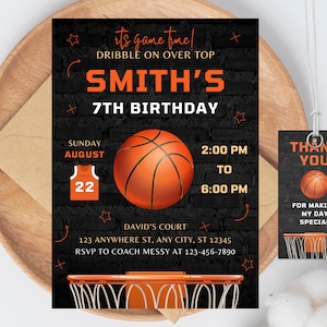 Modèle d’invitation d’anniversaire de basket-ball imprimable, invitation d’anniversaire de basket-ball modifiable, invitation d’anniversaire de garçons, modèle Corj