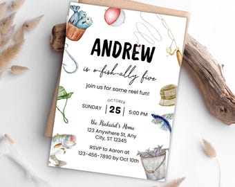 Fishing Birthday Party Invitation, Editable Evite