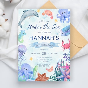 Under The Sea Birthday Invitation Template, Editable Ocean Animals Party Invite, Magical Sea Life Invitation Template, Instant Download