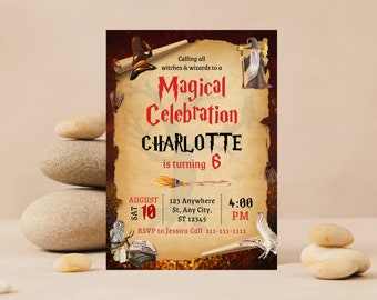 Editable Wizard Birthday Invitation, Magic School Party (Digital Download)