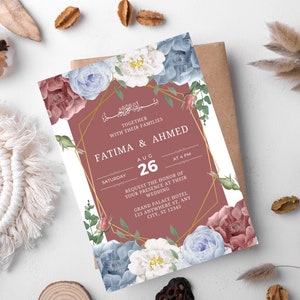 Editable Muslim Wedding Invitation, Islamic Nikah Invitation Template, White Floral Muslim Wedding Invite, Digital Muslim Wedding Invite