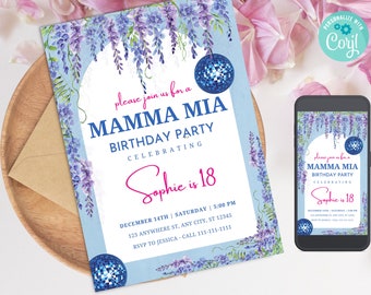Mamma Mia Party Invitation, Birthday Party Invitation, Mamma Mia Dancing Queen, Fully Editable Template, e-invite Phone Invitations