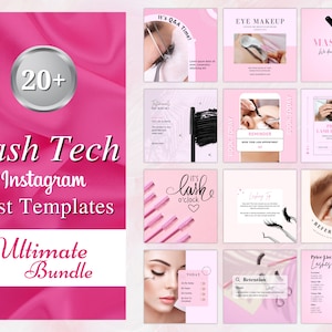 25 Pink Lash Tech Instagram Post Templates, Lash Artist Instagram Templates, Esthetician beauty Posts, Editable Canva Templates