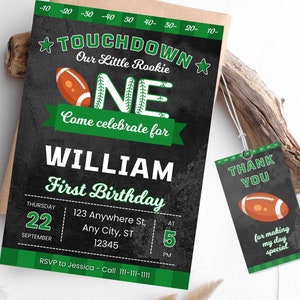 Editable Football Birthday Invitation Printable, Sports Party Invite, Football First Birthday Invite, Corjl, Instant Download