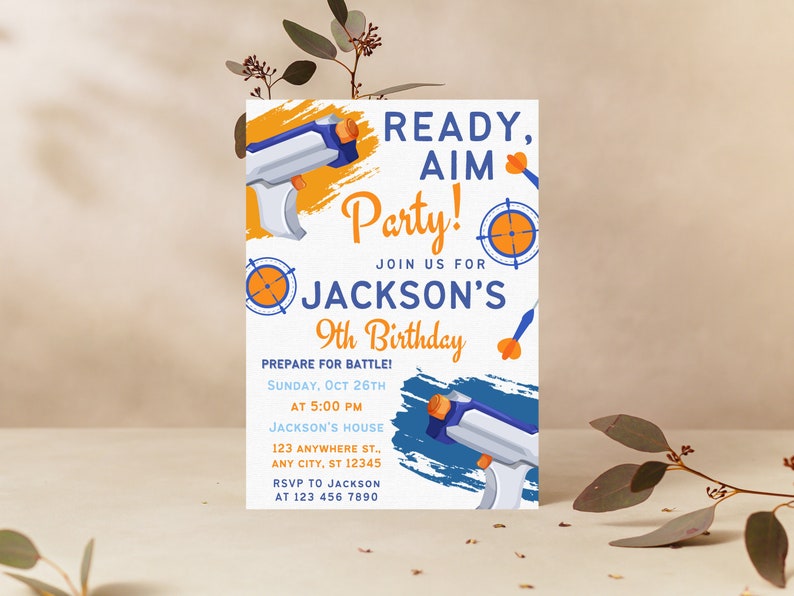 Editable Nerf Birthday Party Invitation, Dart Gun Birthday Party Invitation, Dart Birthday Invite, Editable Canva Template, Instant Download image 5