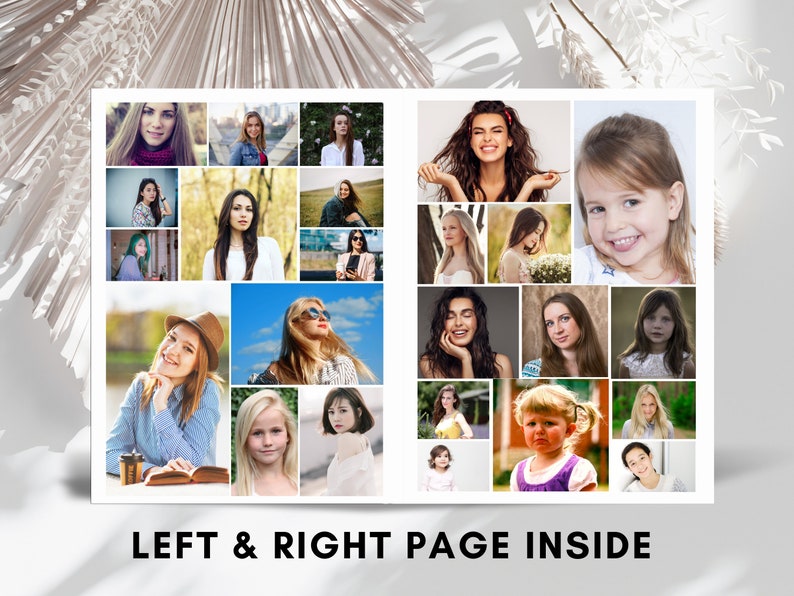 Może przedstawiać: Kolaż zdjęć przedstawiający kobiety i dziewczyny w r&oacute;żnym wieku i pochodzenia etnicznego. Zdjęcia są ułożone w siatkę na białym tle. Tekst "LEFT & RIGHT PAGE INSIDE" jest wydrukowany pod kolażem.