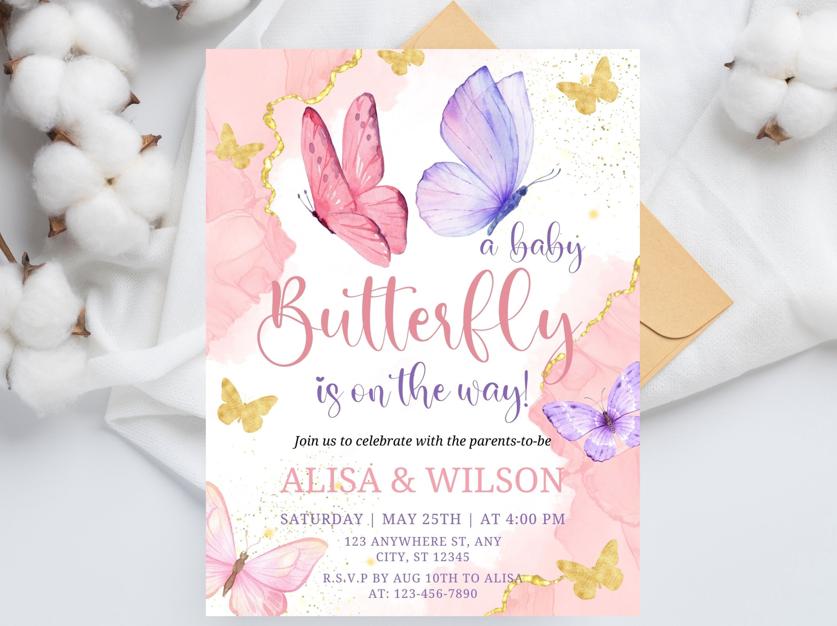 Editable Butterfly Baby Shower Invitation, Girl Theme (PDF) - Etsy