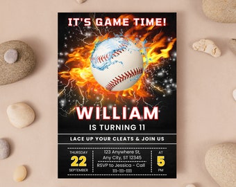 Editable Baseball Birthday Party Invitation, It's Game Time Invite (Digital Download)