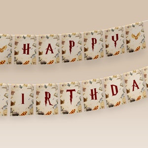 Wizard Happy Birthday Banner Printable, Magic School Party Banner, Wizard Birthday Decor, Magical Wizardry Birthday Banner, Instant Download