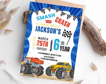 Editable Monster Truck Birthday Party Invitation Template (PDF)