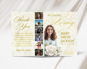 Edytowalny szablon programu pogrzebowego, nekrolog składany na pół (do pobrania w wersji cyfrowej)