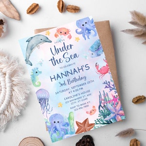 Under The Sea Birthday Invitation Template, Editable Ocean Animals Party Invite, Magical Sea Life Invitation Template, Instant Download