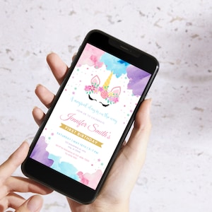 Unicorn Birthday Invitation Template, Unicorn Party Invite, Pink Purple Floral Unicorn Girl Birthday Invitation, Girl Magical Day Invites