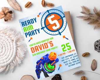 Editable Nerf Birthday Party Invitation, Dart Gun Birthday Party Invitation, Dart Birthday Invite, Editable Canva Template, Instant Download