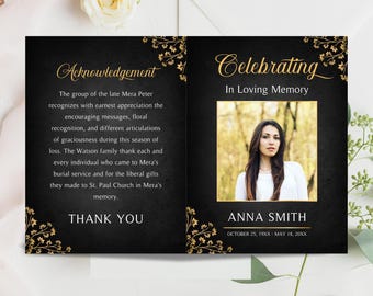 Editable Funeral Program Template, Celebration of Life (Digital Download)