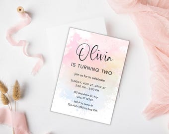 Plantilla de invitación de cumpleaños arcoíris: invitación editable para niña (PDF)