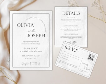 Minimalist Wedding Invitation Template: Modern Invite Suite (Digital Download)