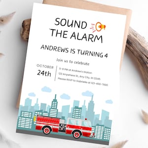 Fire Truck Birthday Invitation, Fire Truck Birthday, Fire Truck Invite, Fire Engine Invitation, Fire Truck Printable Invite, Birthday Party