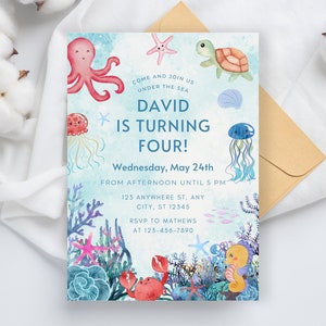Under The Sea Birthday Invitation Template, Editable Ocean Animals Party Invite, Magical Sea Life Invitation Template, Instant Download
