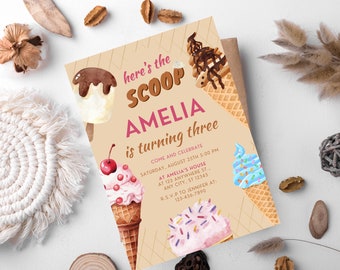 Ice Cream Birthday Invitation Template, Pink Mint Party (Digital Download)