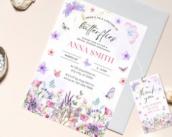 Wildflower Butterfly Bridal Shower Invitation Template (Digital Download)