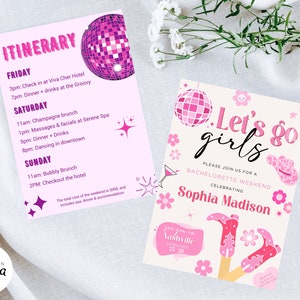 Disco Cowgirl Bachelorette Weekend Itinerary, Bachelorette Weekend Template, Retro Invitation, Printable Pdf