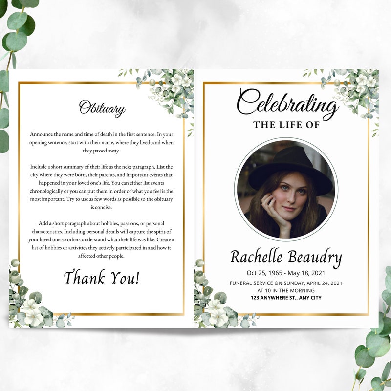 Obituary Template Etsy