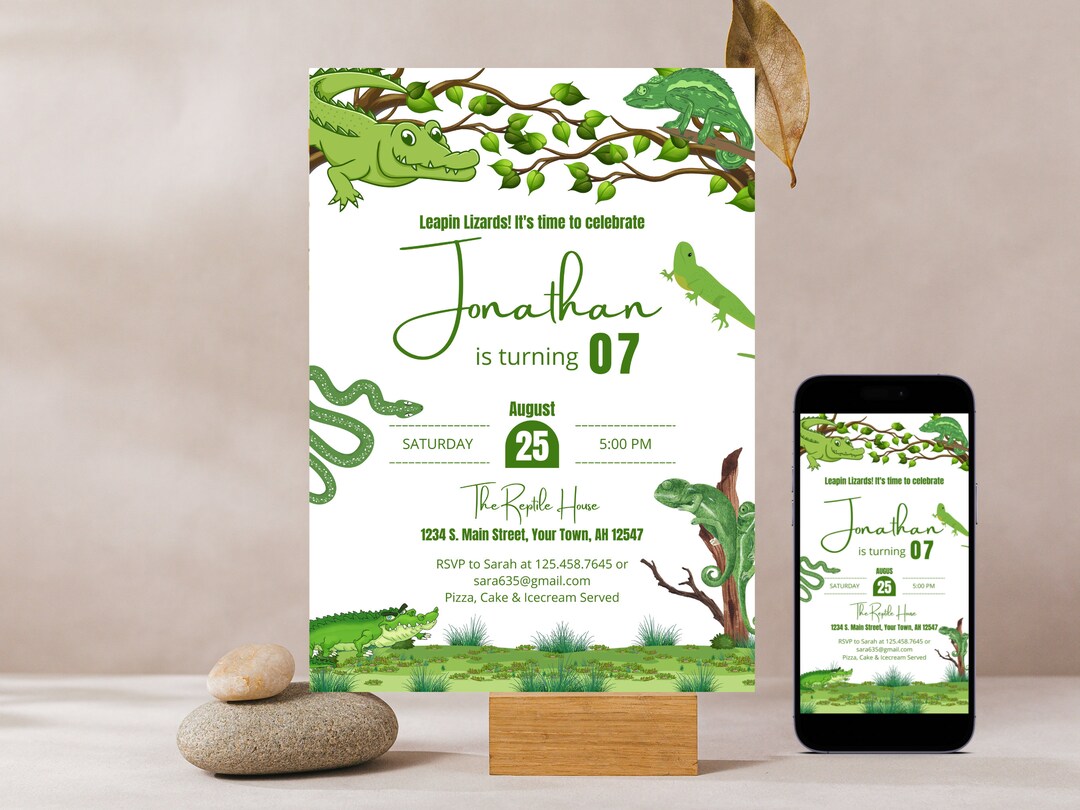 Editable Reptile Birthday Invitation Template, Reptile Birthday Party