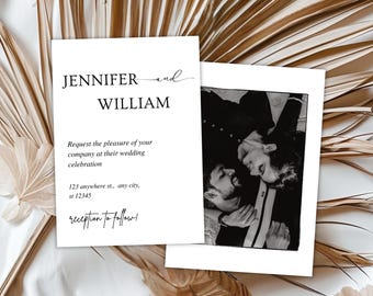 Minimalist Photo Wedding Invitation Template, Boho Style (Digital Download)