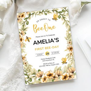 My First Bee Day Birthday Invitation, Bee Birthday Invitation Template, Bee First Birthday Invitation, Honey Bee 1st Birthday Invitation