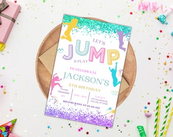 Trampoline Birthday Party Invitation, Jump Birthday Invitation Template, Bounce Birthday Invite, Tie Dye Jump Invite, Jump Invitation