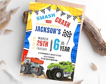 Editable Monster Truck Birthday Party Invitation Template (PDF)