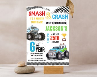Editable Monster Truck Birthday Party Invitation Template (PDF)