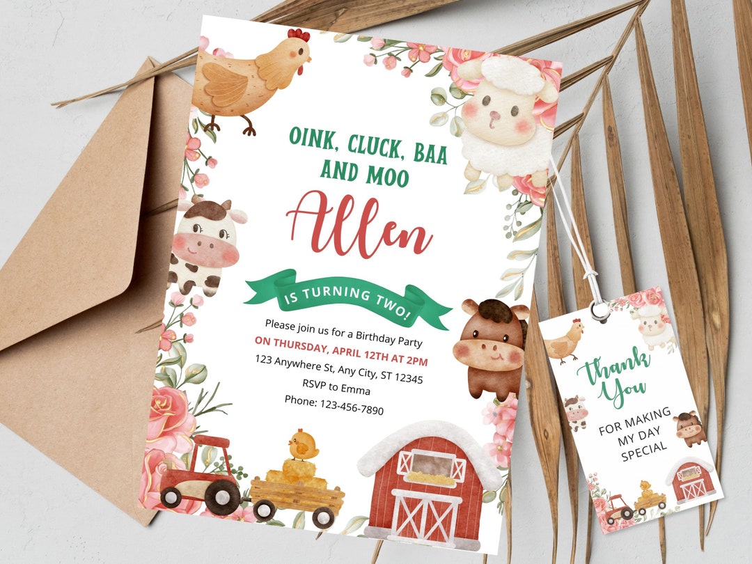 Editable Farm Birthday Invitation, Farm Animals Barnyard Invitation ...