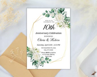 Greenery 10th Anniversary Invitation Template (Digital Download)