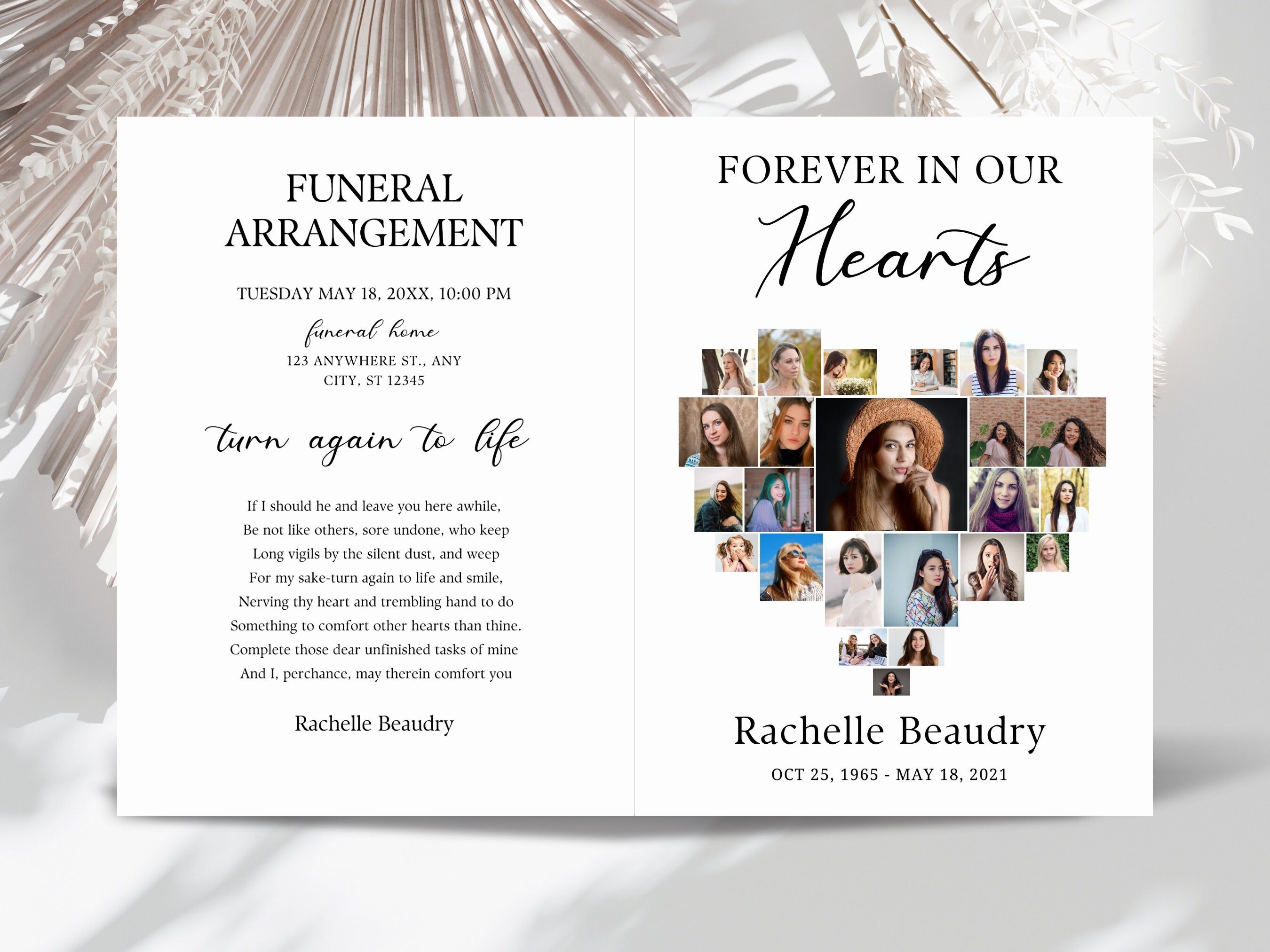 Heart Collage Funeral Program Template, Printable Forever in Our Hearts ...