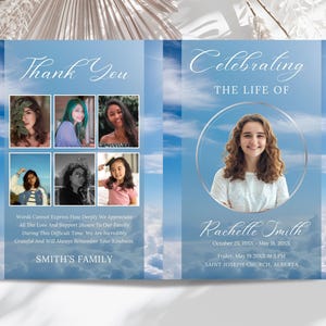 Modelo de programa de funeral editável, modelo de obituário para mulheres, modelo de obituário bi-fold, programa de celebração da vida, memorial de funeral