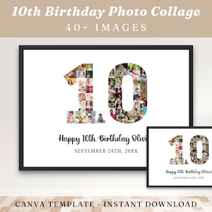 10th Birthday Photo Collage Template, Birthday Gift, Birthday Photo Collage, 10th Birthday Gift, Personalized 10th Birthday Photo Collage
