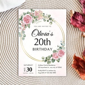 Floral Birthday Invitation Template, Editable Birthday Invite For Her, Flower Birthday Invitation, Personalized Floral Birthday Invite
