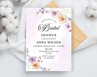 Wildflower Bridal Shower Invitation Template, Floral Bridal Shower Party, Colorful Bridal Shower Invite, Bridal Shower, Instant Download