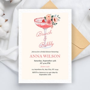 Brunch And Bubbly Bridal Shower Invitation, Champagne Bridal Shower Invitation Template, Wedding Shower Invite, Instant Download