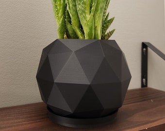 Solid Color Low-Poly Planter | Modern Geometric 3D Printed Plant Pot | Small Opening for Succulents, Cacti, and Small Houseplants