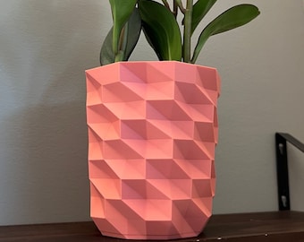 Solid Color Spiral Poly Planter | Unique Geometric 3D Printed Houseplant Decor with Optional Drainage and Saucer