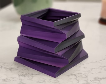 Funky 3D Printed Planter for Book Lovers | Quirky Multi-Color Bookworm Gift for Readers and Teachers | Square Plant Pot with Colorful Tray