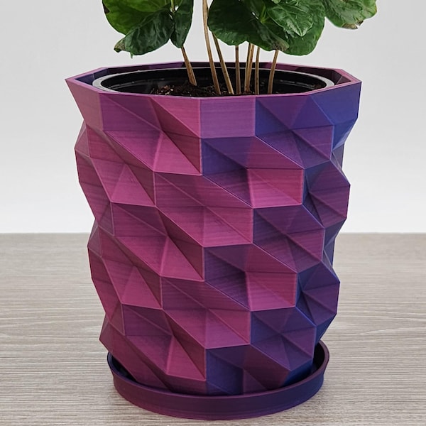 Two-Tone Spiral Poly Planter | Modern Geometric Indoor Decor | Unique and Colorful Pot That's Perfect for Orchids and Tall Plants