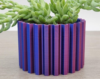 Multi-Color 3D-Printed Planter for Desk, Shelf, or Table | Unique Indoor Pot or Container for Houseplants | Abstract Industrial Gear Design