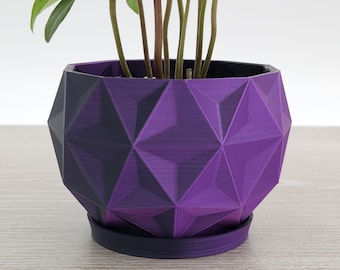 Celestial Planter with Saucer | 3D Printed Decorative Plant Pot for Home & Office | Indoor Geometric Succulent Holder | Gift for Office Desk